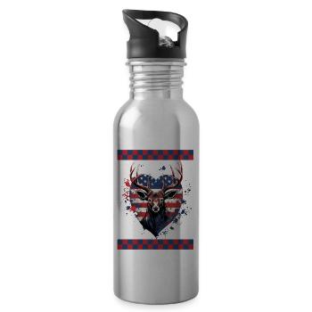 Heart Shaped American Flag Night Sky Stars - Water bottle with straw - silver - Right