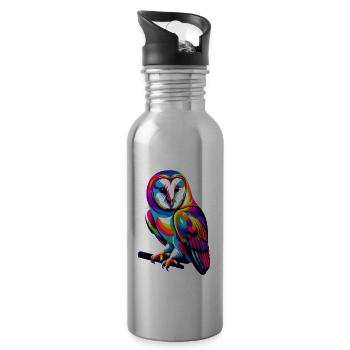 Colorful Pop Art Barn Owl Owls - Water bottle with straw - silver - Right