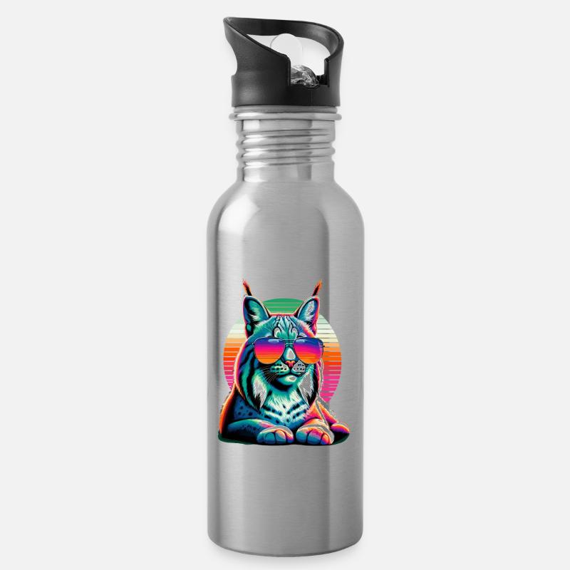 Retro Sunset Sonnenbrille Bobcat Lynx Bobcats - Trinkflasche mit integriertem Trinkhalm - Lightsilver