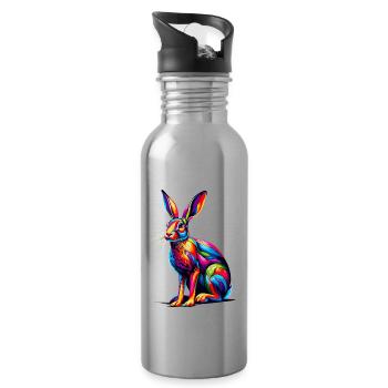 Colorful Pop Art Jackrabbit Jackrabbits - Water bottle with straw - silver - Right