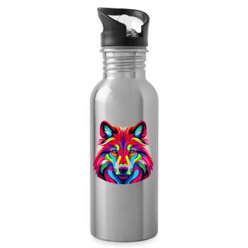 Colorful Pop Art Red Wolf Lover Wolves - Water bottle with straw - silver - Right