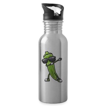 Dancing okra with sunglasses okra - Water bottle with straw - silver - Right
