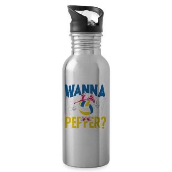 Lustiges Volleyball Geschenk - Trinkflasche mit integriertem Trinkhalm - Lightsilver - Rechts
