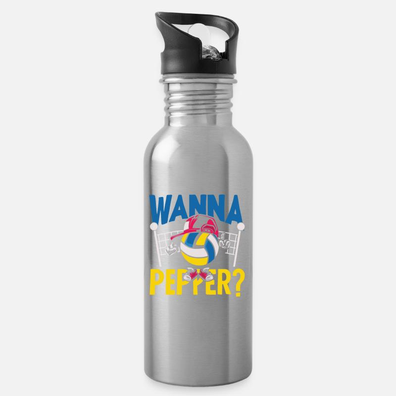 Lustiges Volleyball Geschenk - Trinkflasche mit integriertem Trinkhalm - Lightsilver