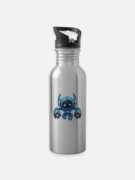 Robotic Power - Trinkflasche mit integriertem Trinkhalm - Lightsilver