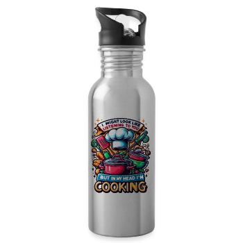I Might Look Like I'm Listening To You Cooking - Water bottle with straw - silver - Right