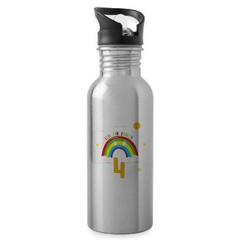 Anniversaire arc-en-ciel 4 ans J’ai 4 ans - Gourde avec paille intégrée - argent clair - Droite
