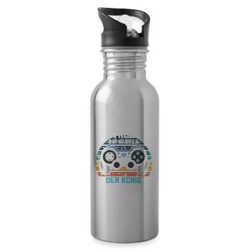 Reichet mir den Controller König Will Zocken - Trinkflasche mit integriertem Trinkhalm - Lightsilver - Rechts