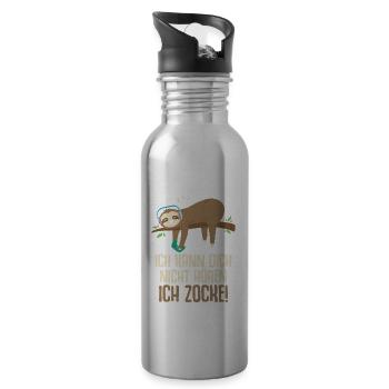 Ich kann dich nicht hören ich zocke Gamer Faultier - Trinkflasche mit integriertem Trinkhalm - Lightsilver - Rechts