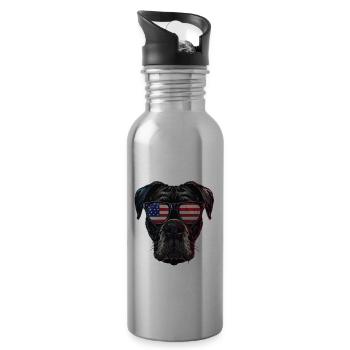 Boxer with American Sunglasses - Water bottle with straw - silver - Right