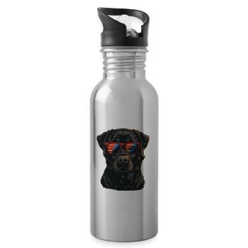 Labrador Retriever with American Sunglasses - Water bottle with straw - silver - Right