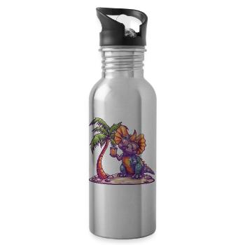 Dinosaure tricératops été - Gourde avec paille intégrée - argent clair - Droite