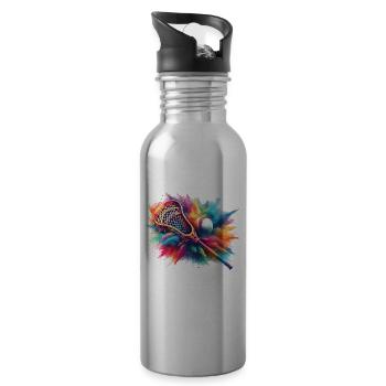 Colorful Lacrosse Player Sports Team Game - Water bottle with straw - silver - Right