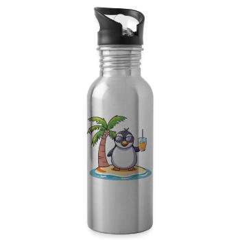 Penguin Summer Beach Vacation - Water bottle with straw - silver - Right