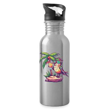 colibri oiseau vacances d’été à la plage - Gourde avec paille intégrée - argent clair - Droite