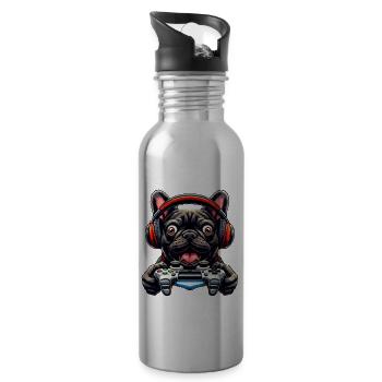 Gamer Shirts Design, Französische Bulldogge Gamer - Trinkflasche mit integriertem Trinkhalm - Lightsilver - Rechts