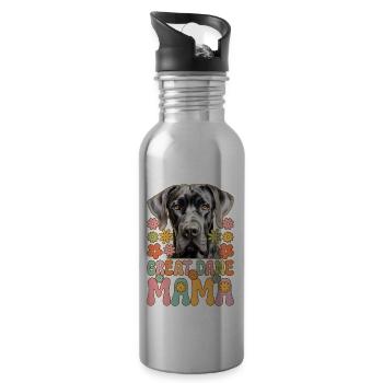 Great Dane Mom Groovy Dog Lover Dog Courage - Water bottle with straw - silver - Right