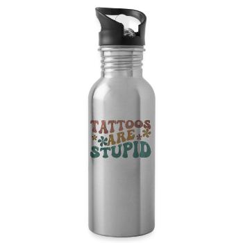 Tattoos Are Stupid Groovy Funny Anti Tattoo - Water bottle with straw - silver - Right