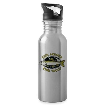 Trout Fishing Fish Around Find Trout Fisherman - Trinkflasche mit integriertem Trinkhalm - Lightsilver - Rechts