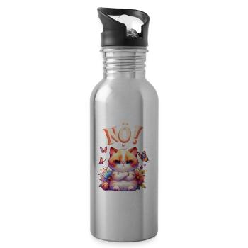 Chat drôle de dire non ! Pour les amoureux des chats - Gourde avec paille intégrée - argent clair - Droite