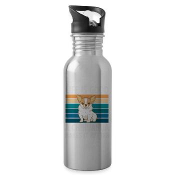 Das Leben Ist Gut. Ein Chihuahua Macht Es Besser. - Trinkflasche mit integriertem Trinkhalm - Lightsilver - Rechts