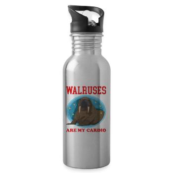 Walross Walroß Walrus Walrosse Geschenk - Trinkflasche mit integriertem Trinkhalm - Lightsilver - Rechts