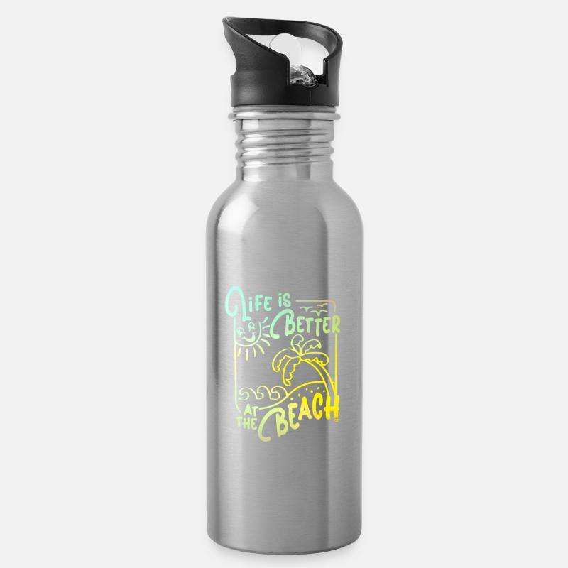 Life Is Better At The Beach - Trinkflasche mit integriertem Trinkhalm - Lightsilver