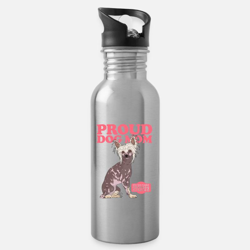 Chinese Crested Mom Schopfhunde Geschenk - Trinkflasche mit integriertem Trinkhalm - Lightsilver