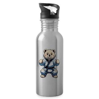 Karate Bear with Black Belt Karate Bär - Water bottle with straw - silver - Right