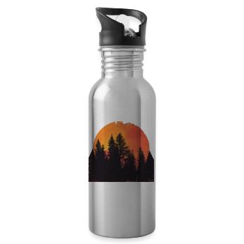 Sunset Forest Silhouette Extérieur Rétro Années 80 Vibe 2 - Gourde avec paille intégrée - argent clair - Droite