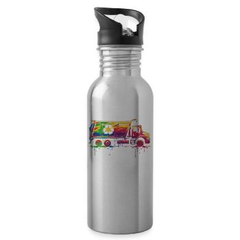 Garbage Trucker Recycling Garbage Truck Pop Art - Water bottle with straw - silver - Right