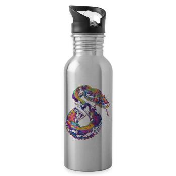 Ball Python Snake Pop Art - Water bottle with straw - silver - Right