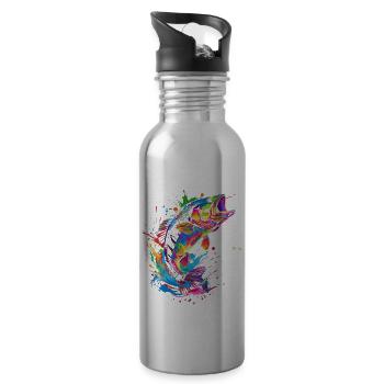 Bass Fishing Bass Fish Fisherman Pop Art - Water bottle with straw - silver - Right