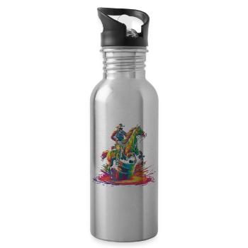 Barrel Racer Barrel Race Rodeo Pop Art - Water bottle with straw - silver - Right
