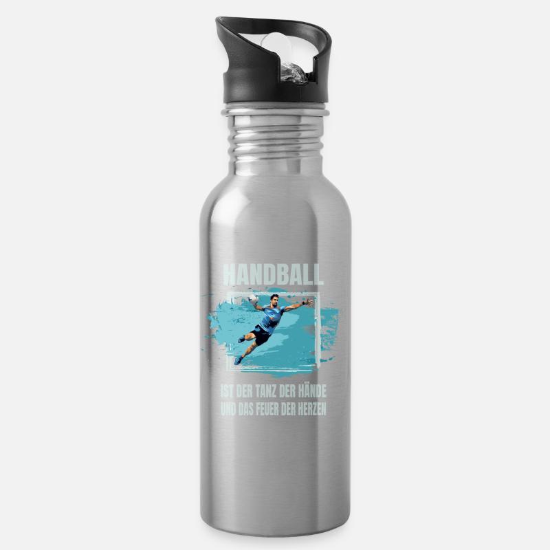 Handball - Trinkflasche mit integriertem Trinkhalm - Lightsilver