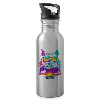 Burmese Cat Sunglasses Beach Sunset Butt - Water bottle with straw - silver - Right