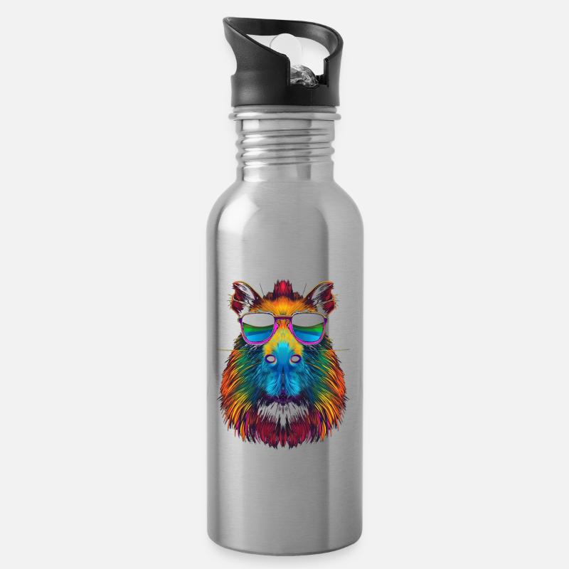 Capybara Capibara Sonnenbrille Pop Art - Trinkflasche mit integriertem Trinkhalm - Lightsilver