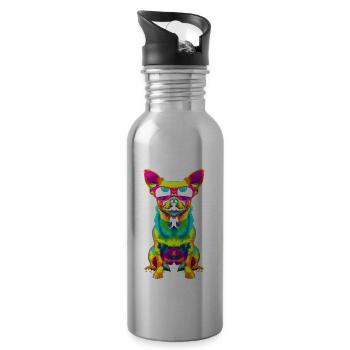 Chihuahua Dog Sunglasses Pop Art - Water bottle with straw - silver - Right
