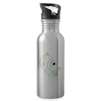 Bärchenzeichnung - Trinkflasche mit integriertem Trinkhalm - Lightsilver - Rechts
