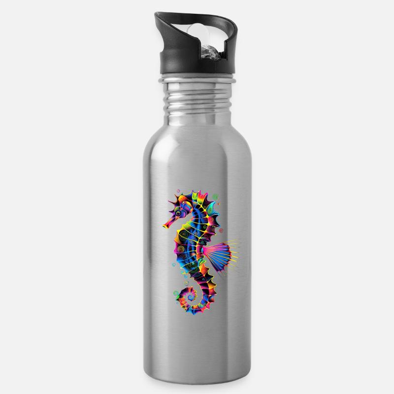 Hippocampe Pop Art Aquariophile coloré Hippocampe mignon - Gourde avec paille intégrée - argent clair