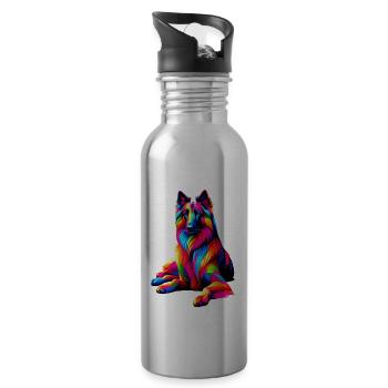 Splash Art coloré Chien de berger belge Groenendael - Gourde avec paille intégrée - argent clair - Droite