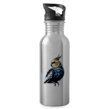 Polygon Art Nymphensittich Vogelbeobachtung Nymphensittiche - Trinkflasche mit integriertem Trinkhalm - Lightsilver - Rechts
