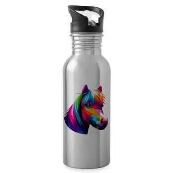 Colorful Pop Art Miniature Horse Horseback - Water bottle with straw - silver - Right