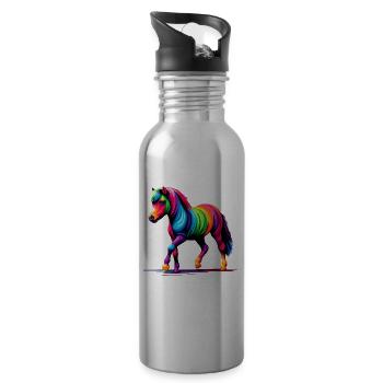 Colorful Pop Art Miniature Horse Horseback - Water bottle with straw - silver - Right