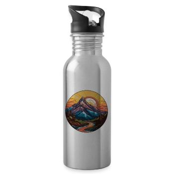 Mountains Landscape Circle - Water bottle with straw - silver - Right