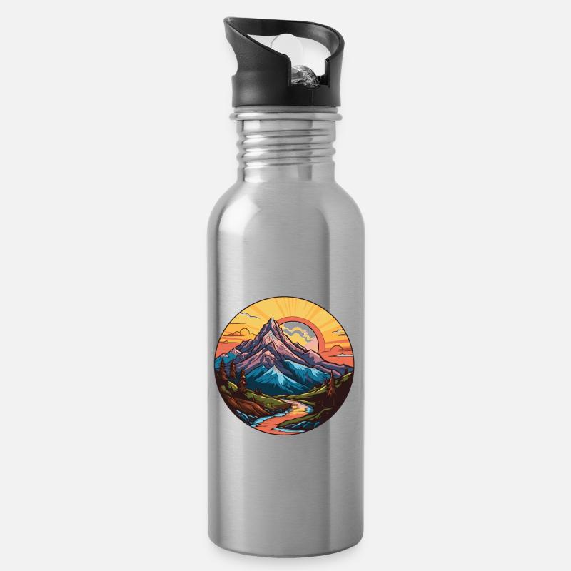 Berge Landschaft Kreis - Trinkflasche mit integriertem Trinkhalm - Lightsilver