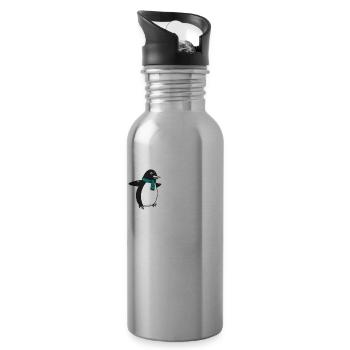 Funny Meme Penguin Lover Formal Chicken Illust - Water bottle with straw - silver - Right
