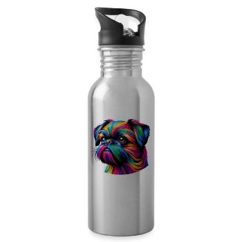 Colorful Pop Art Brussels Griffon Griffon - Water bottle with straw - silver - Right