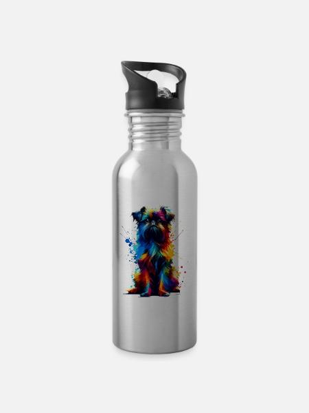 Splash Art Coloré Bruxelles Griffon Griffon - Gourde avec paille intégrée - argent clair
