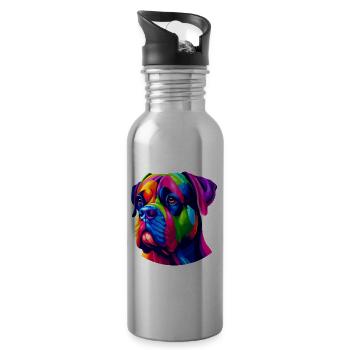 Bunte Pop Art Cane Corso Italienischer Mastiff - Trinkflasche mit integriertem Trinkhalm - Lightsilver - Rechts